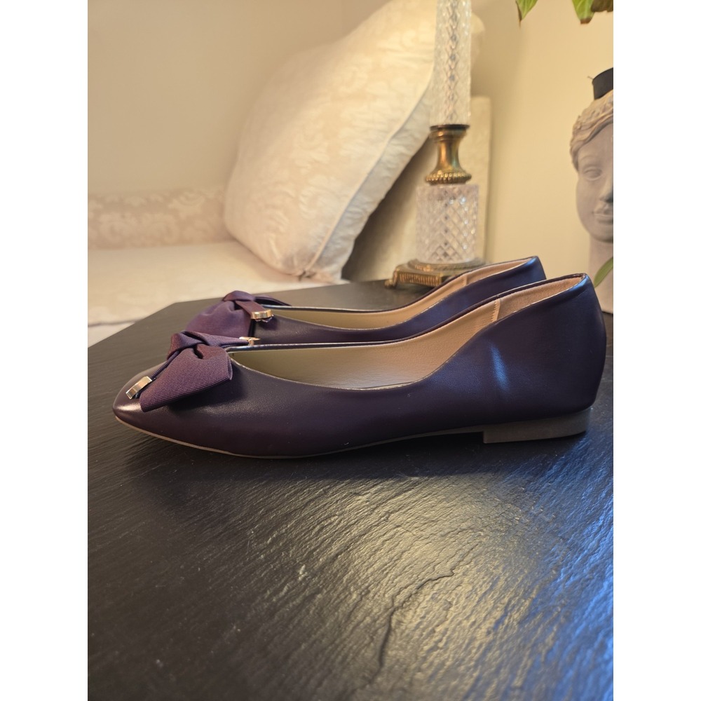 C.Paravano Wms Ballet Flats Square Toe Bow Purple Leather Sz 40.5/9.5 NEW! $128 - Picture 4 of 11